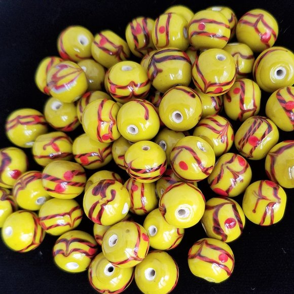 60+ Yellow w/Brown & Orange BEADS Round bundle set lot - Picture 1 of 8